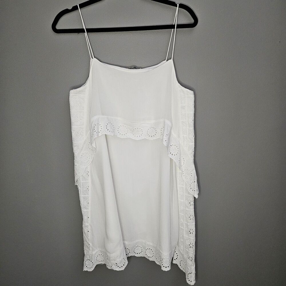 Zara Trafaluc Women's White Eyelet Ruffle Mini‎ Dress Size Large Sleeveless